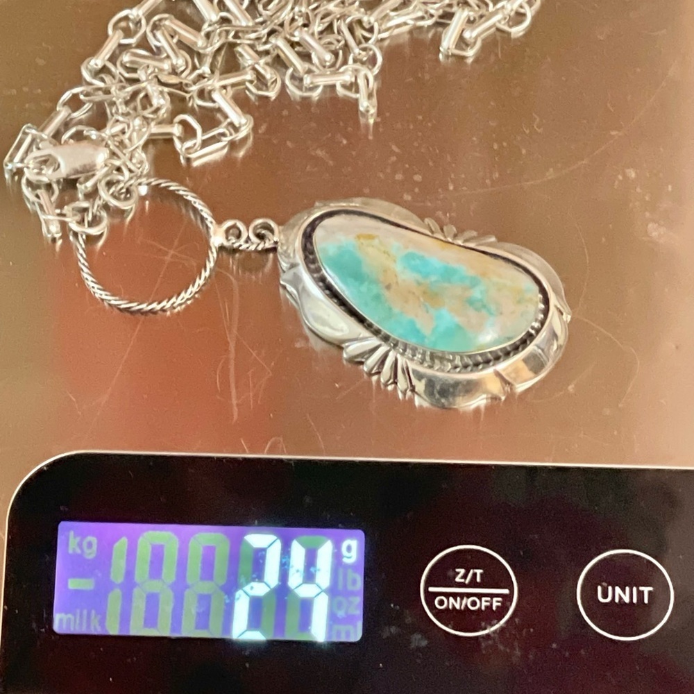 VTG Native American Sterling Silver Turquoise Pendant Paperclip Necklace 24 G - Picture 10 of 10